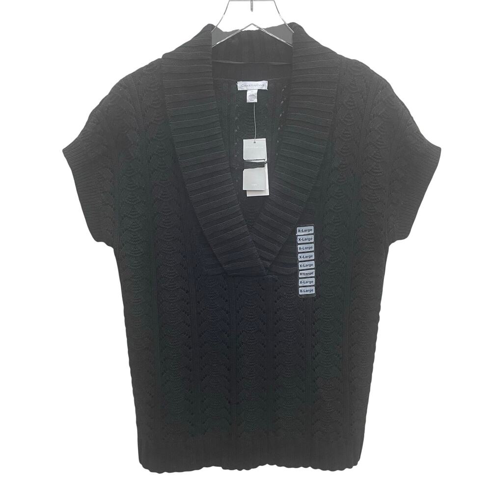 Charter Club Women’s Black Cable-Knit Sweater With A Shawl Collar Size XL NEW